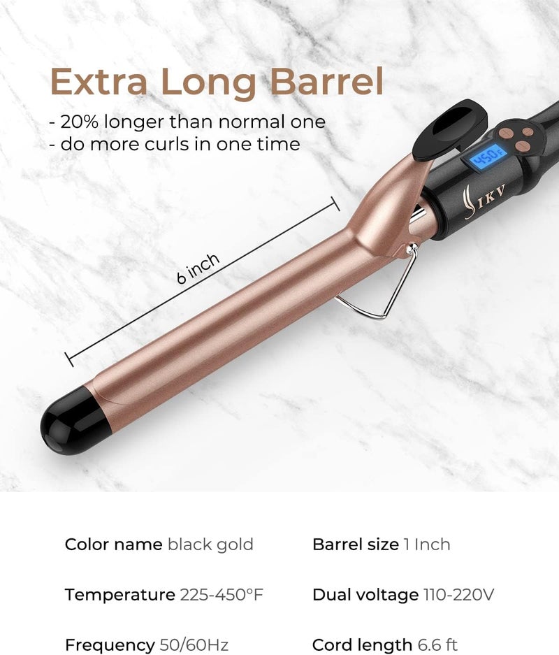 IKV 1 Inch Extra Long Barrel Curling Iron, Ceramic Tourmaline Curling Wand Professional Dual Voltage - Image 5